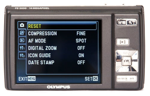 Olympus FE-5050 camera showing its menu screen.