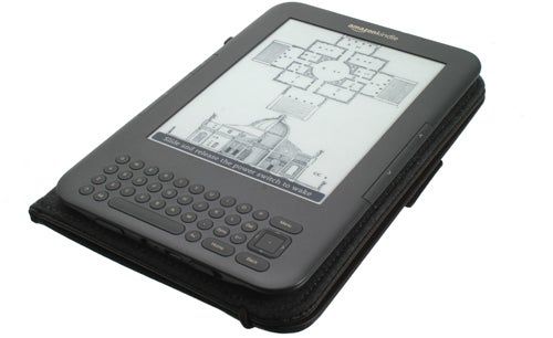 Amazon Kindle 3 e-reader with keyboard and leather case.