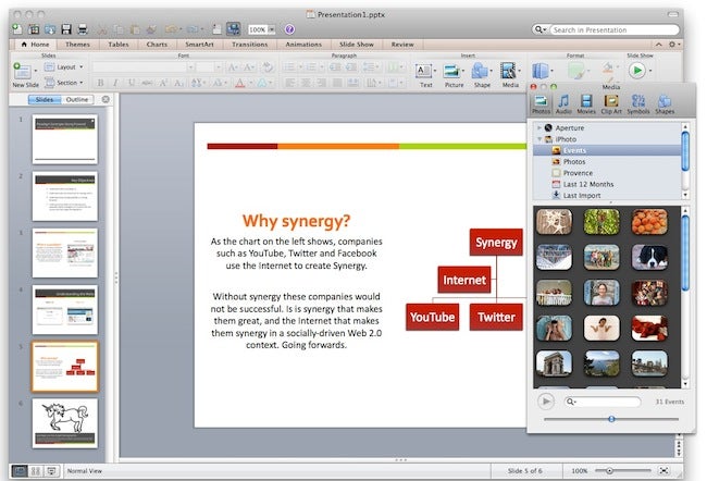 Screenshot of Office for Mac 2011 PowerPoint presentation interface