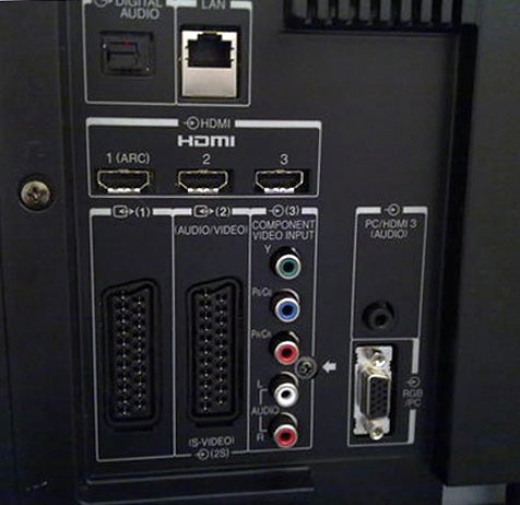 Rear connectivity panel of Toshiba Regza 37RV753B TV.