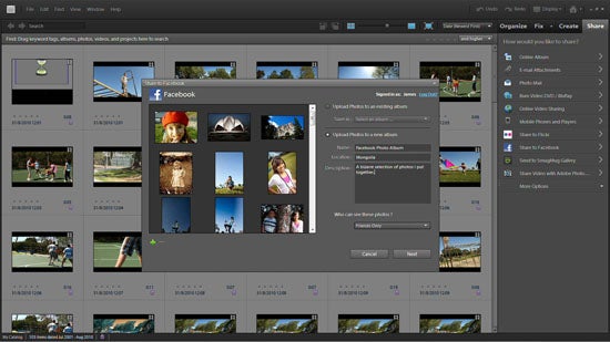 Screenshot of Adobe Photoshop Elements 9 user interface with photo thumbnails.