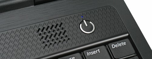 Close-up of Samsung P580 laptop power button and keyboard