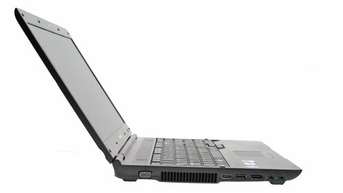 Side view of a Samsung P580 laptop on a white background