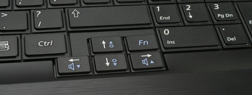 Close-up of Samsung P580 laptop's keyboard with function keys.