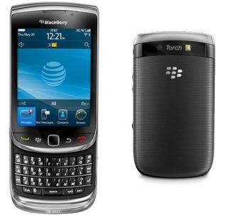 BlackBerry Torch 9800 smartphone front and back view.