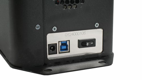 Close-up of ioSafe SoloPro's back panel with connectors.