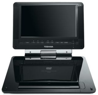 Toshiba SDP94DT portable DVD player with screen open.