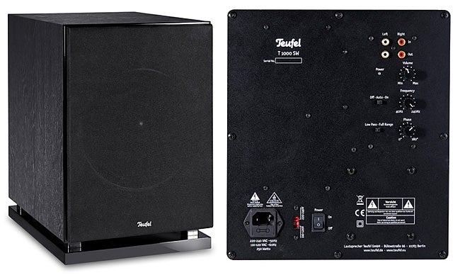Teufel Theater 100 subwoofer front and back views.