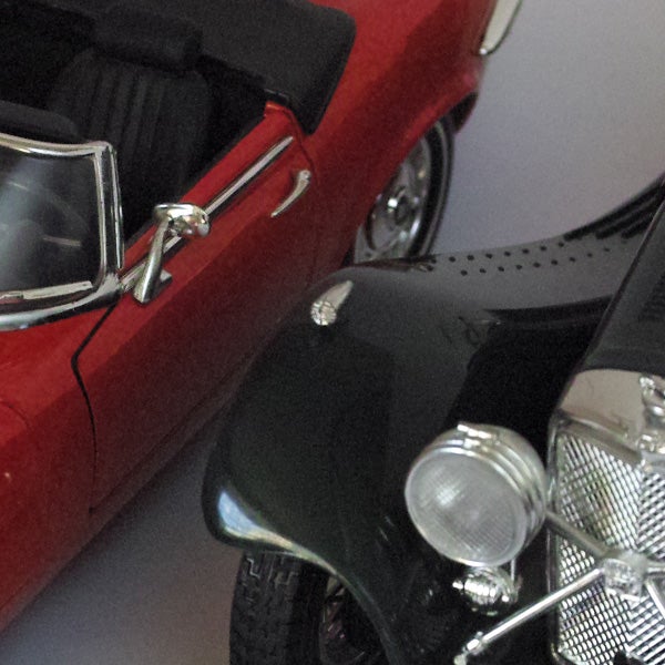 Close-up photo of model cars showcasing camera focus quality.