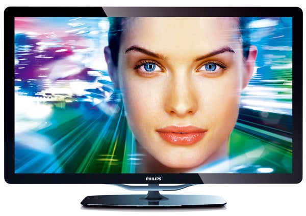 Philips 40PFL8605H TV displaying a vibrant face close-up.