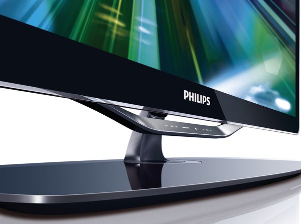 Close-up of Philips 40PFL8605H TV with logo and stand.