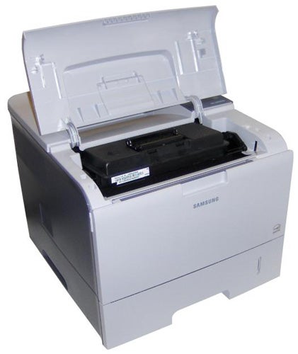 Samsung ML-4050ND monochrome laser printer with open tray.
