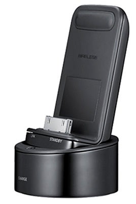 Samsung HT-C9950W home theater system remote in charging dock.