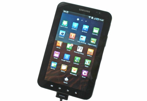 Samsung Galaxy Tab with screen displaying apps