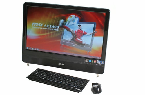 MSI Wind Top AE2400 all-in-one desktop with keyboard and mouse.