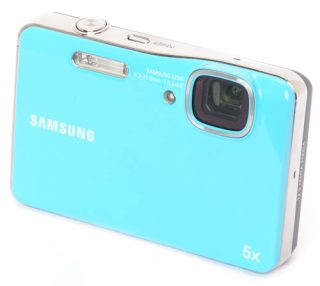 Samsung WP10 digital camera in turquoise blue.