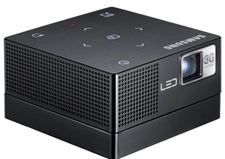 Samsung H03 portable projector on white background