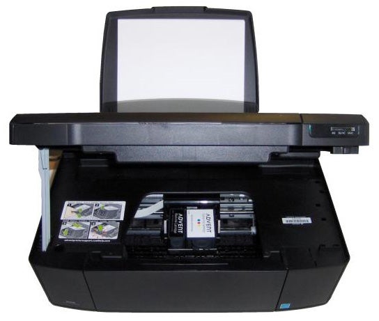Advent A10 inkjet printer open with paper loaded