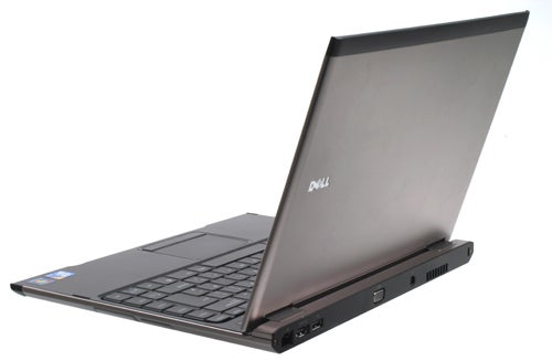 Dell Latitude 13 laptop side view open on table.