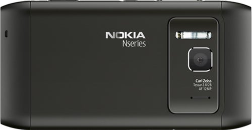 Nokia N8 smartphone rear view highlighting camera with flash.