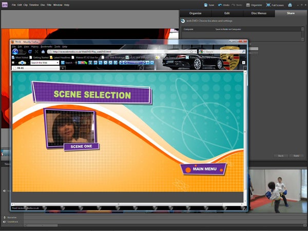 Screenshot of Adobe Premiere Elements 9 scene selection interface.