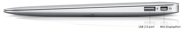 Side view of MacBook Air 11-inch showing ports.