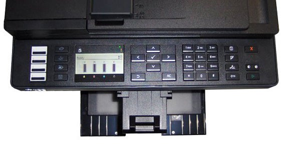 Dell 1355cnw multifunction printer control panel and output tray.