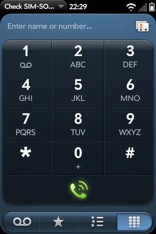 Screenshot of WebOS 2.0 dialer interface.