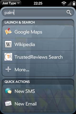 Screenshot of WebOS 2.0 interface with search function displayed.