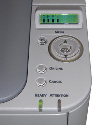 Close-up of OKI C310dn printer control panel.