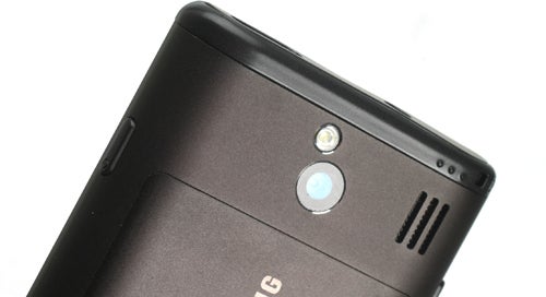 Close-up of Samsung Omnia 7 GT-i8700 camera and speaker.