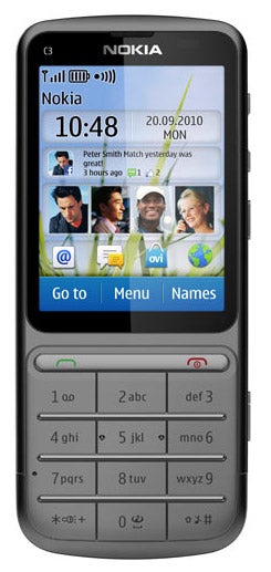 Nokia C3-01 smartphone with touchscreen and keypad.