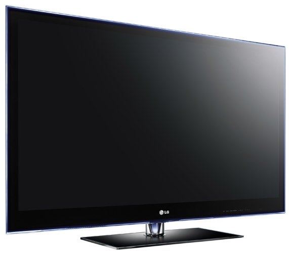 LG 50PX990 plasma television on a stand.