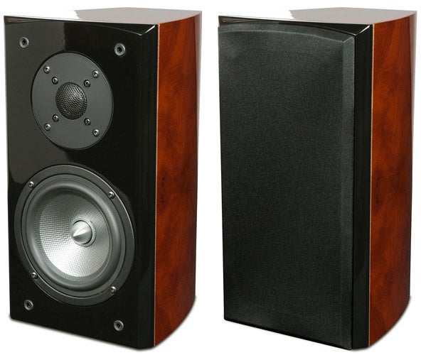 EMP Tek Impression Series bookshelf speakers with wood finish.