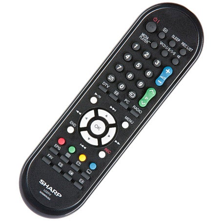Sharp Aquos LC-32LE210E TV remote control on white background.