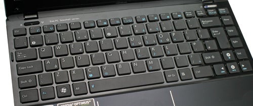 Asus Eee PC 1215N laptop keyboard close-up.