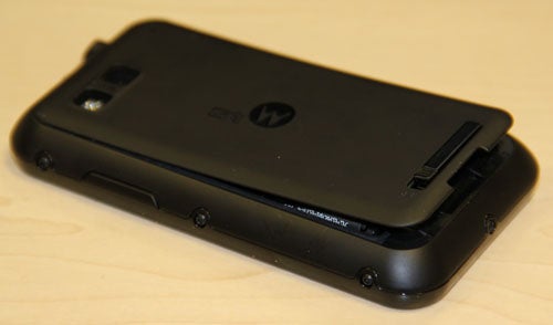 Motorola Defy smartphone lying face down on table