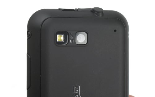 Close-up of Motorola Defy's camera and LED flash.