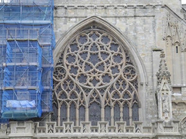 Photograph of intricate church window architecture taken with Nikon CoolPix P7000.