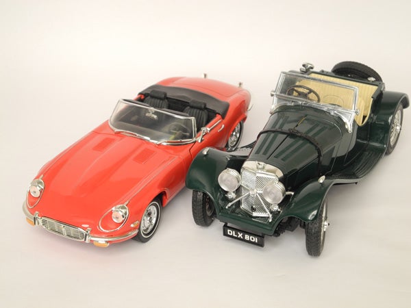 Two classic model cars photographed with clear detail.