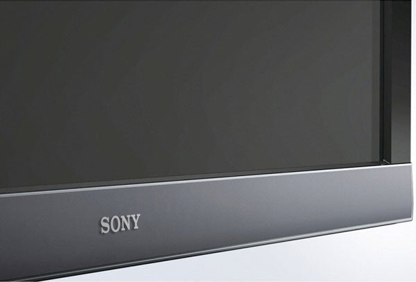Close-up of Sony Bravia TV's lower bezel with logo.