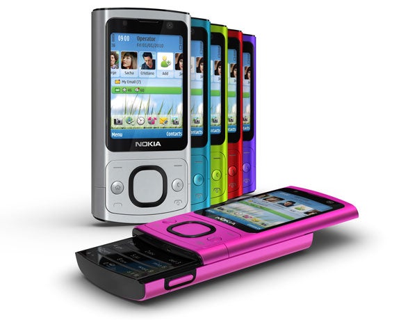 Nokia 6700 Slide phones in various colors, one open.