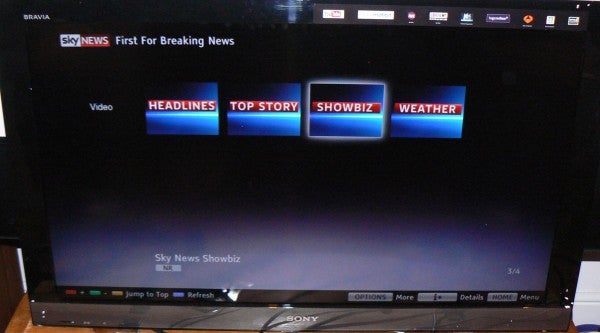 Television displaying Sky News online TV service interface.