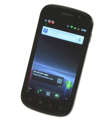Google Nexus S smartphone displaying home screen.