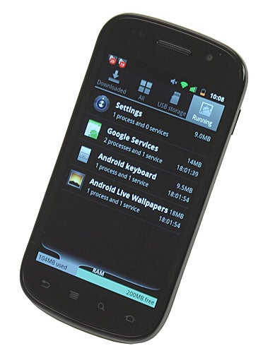 Google Nexus S smartphone displaying running applications.