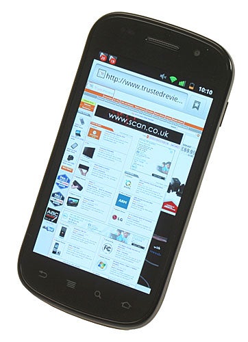 Google Nexus S smartphone displaying a webpage on screen.