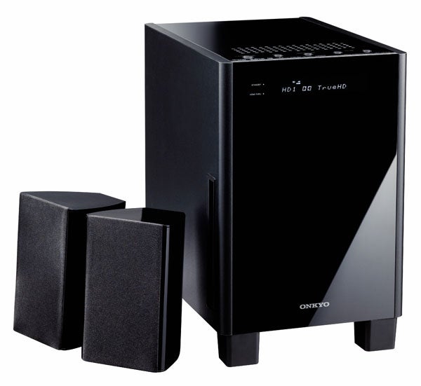 Onkyo HTX-22HDX 5.1 surround sound system with subwoofer and speakers.
