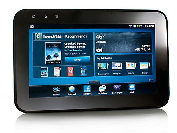 HP eStation Zeen tablet displaying apps and weather forecast