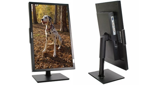 Samsung SyncMaster F2380 monitor showcasing an image, with rear view.