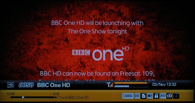 TV screen displaying BBC One HD channel launch information.